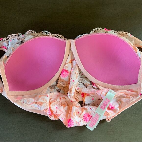 VICTORIA’S SECRET PINK Lightly Lined Lace Bralette Pink Floral Size Small - Picture 10 of 14